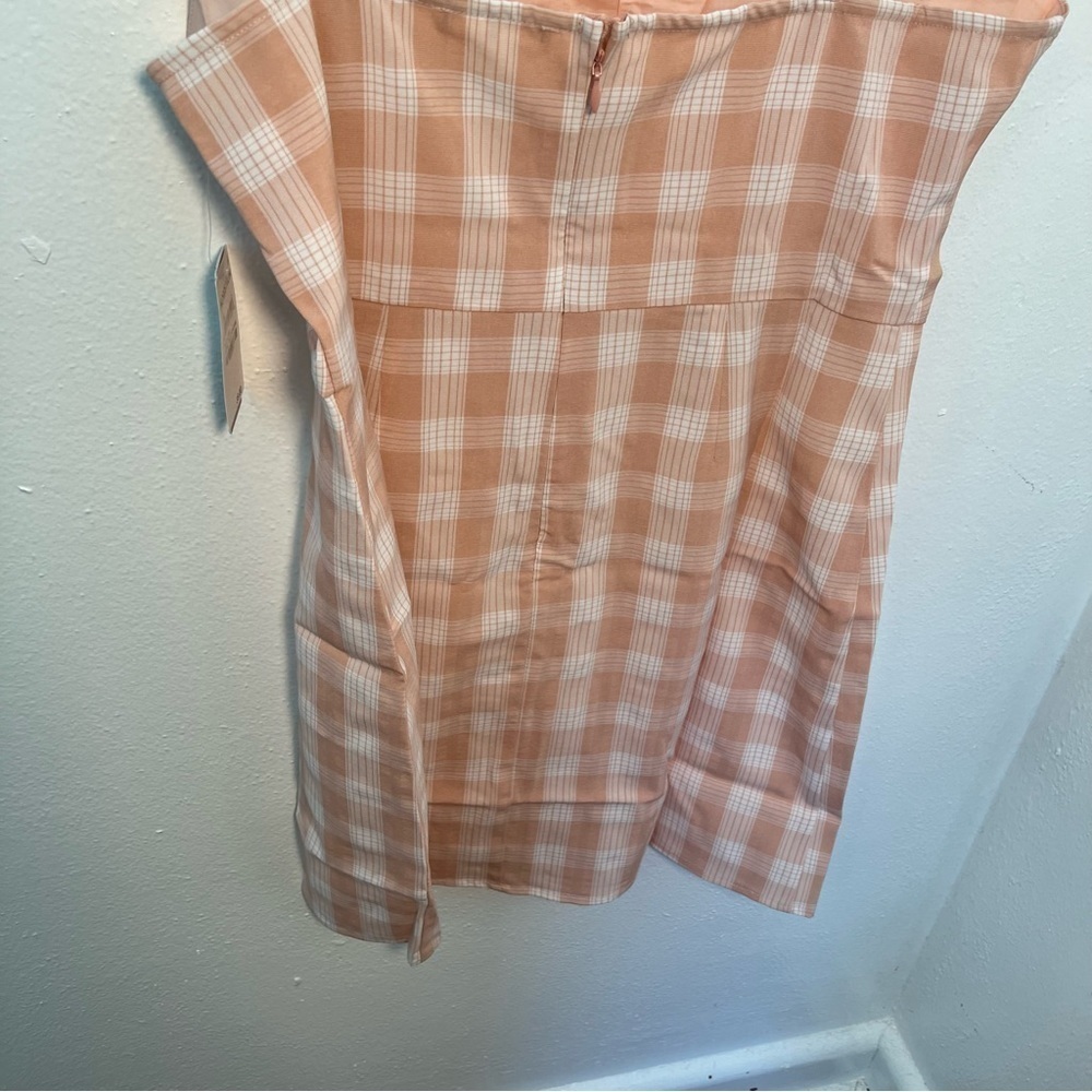 BP Women's Size Large Square Neck Sundress Coral White Gingham Plaid Stretch Y2K - Picture 11 of 14